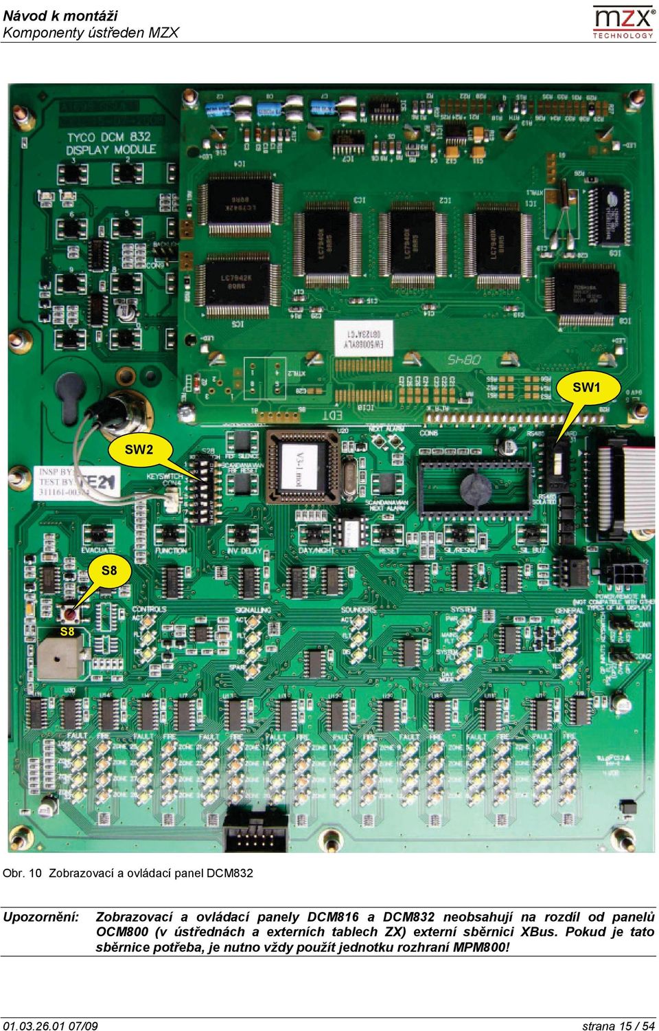 a DCM832 neobsahují na rozdíl od panelů OCM800 (v ústřednách a externích tablech ZX)