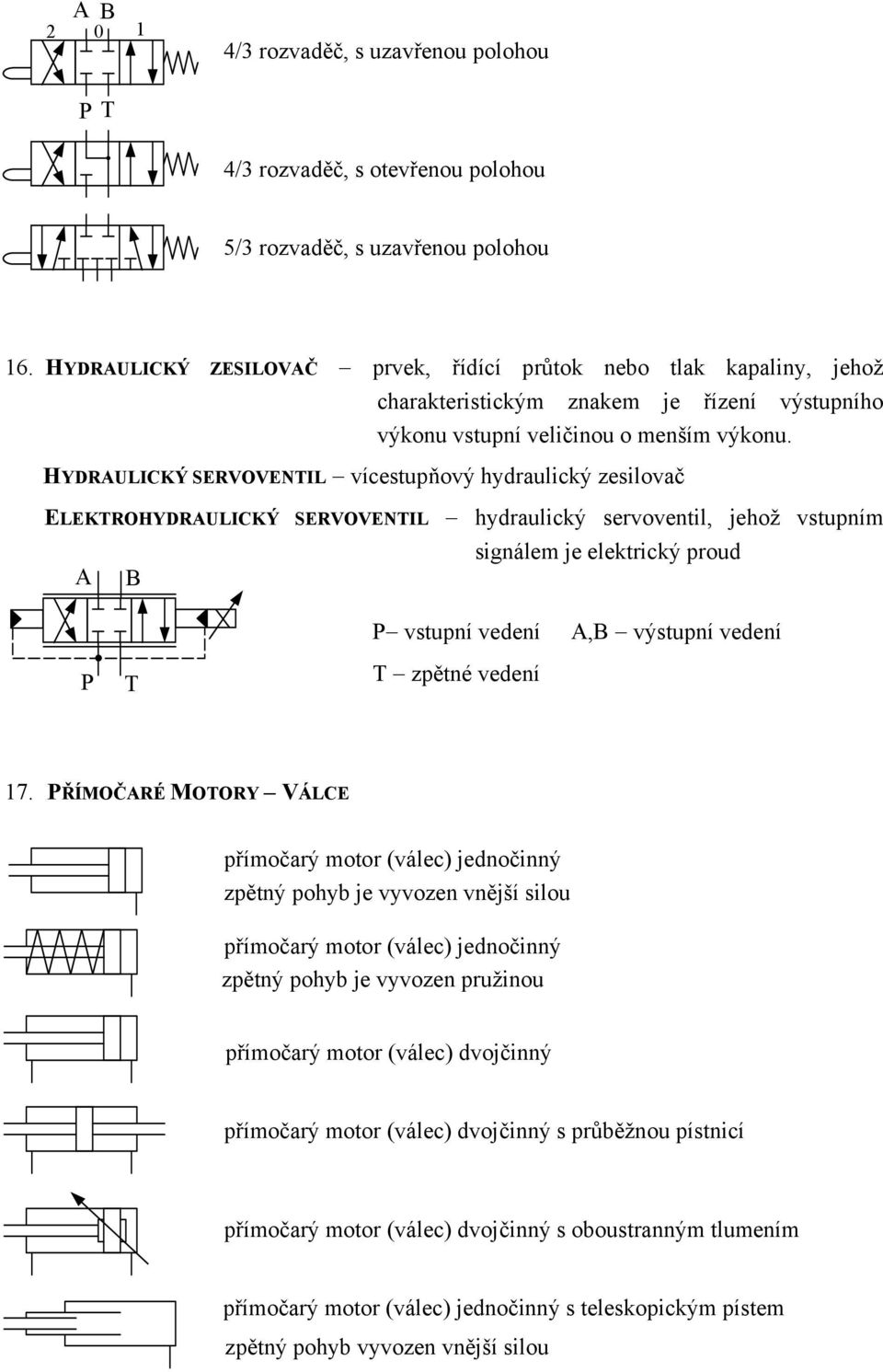 HYDRULICKÝ SERVOVENIL vícestupňový hydraulický zesilovač ELEKROHYDRULICKÝ SERVOVENIL hydraulický servoventil, jehož vstupním signálem je elektrický proud vstupní vedení zpětné vedení, výstupní vedení