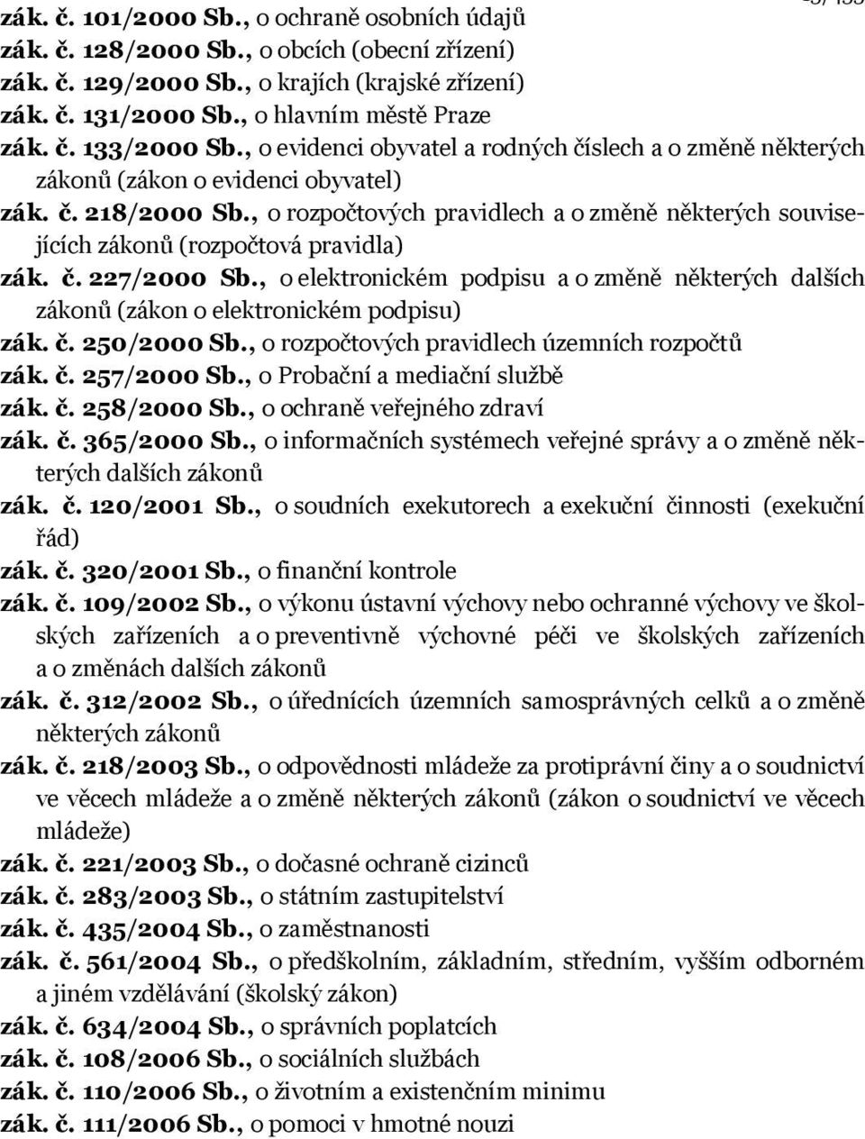 , o rozpočtových pravidlech a o změně některých souvisejících zákonů (rozpočtová pravidla) zák. č. 227/2000 Sb.