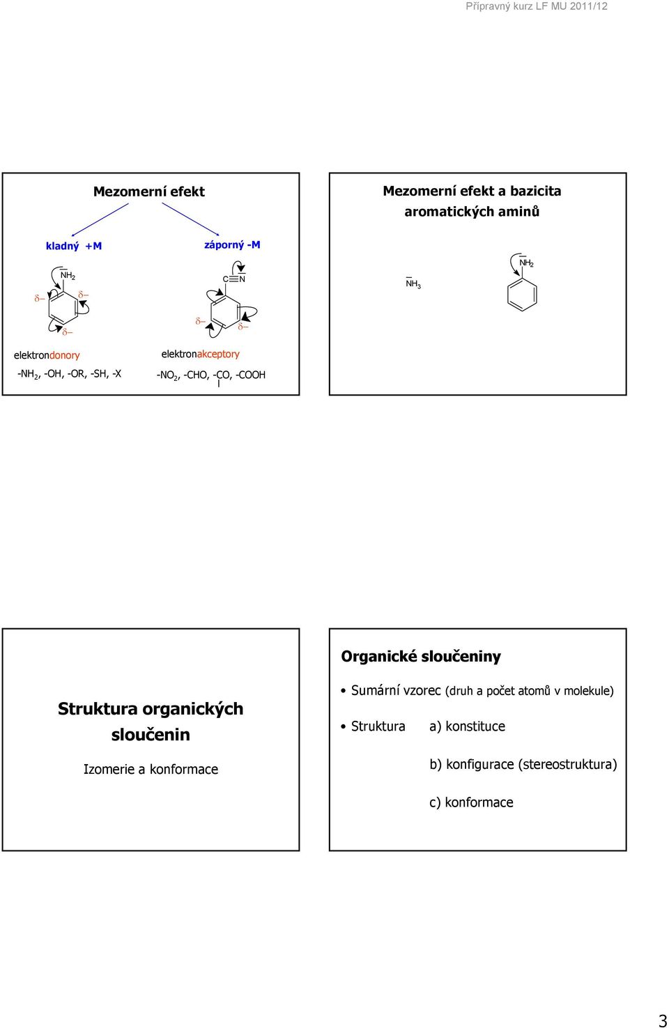 sloučeniny Struktura organických sloučenin Izomerie a konformace Sumární vzorec (druh a