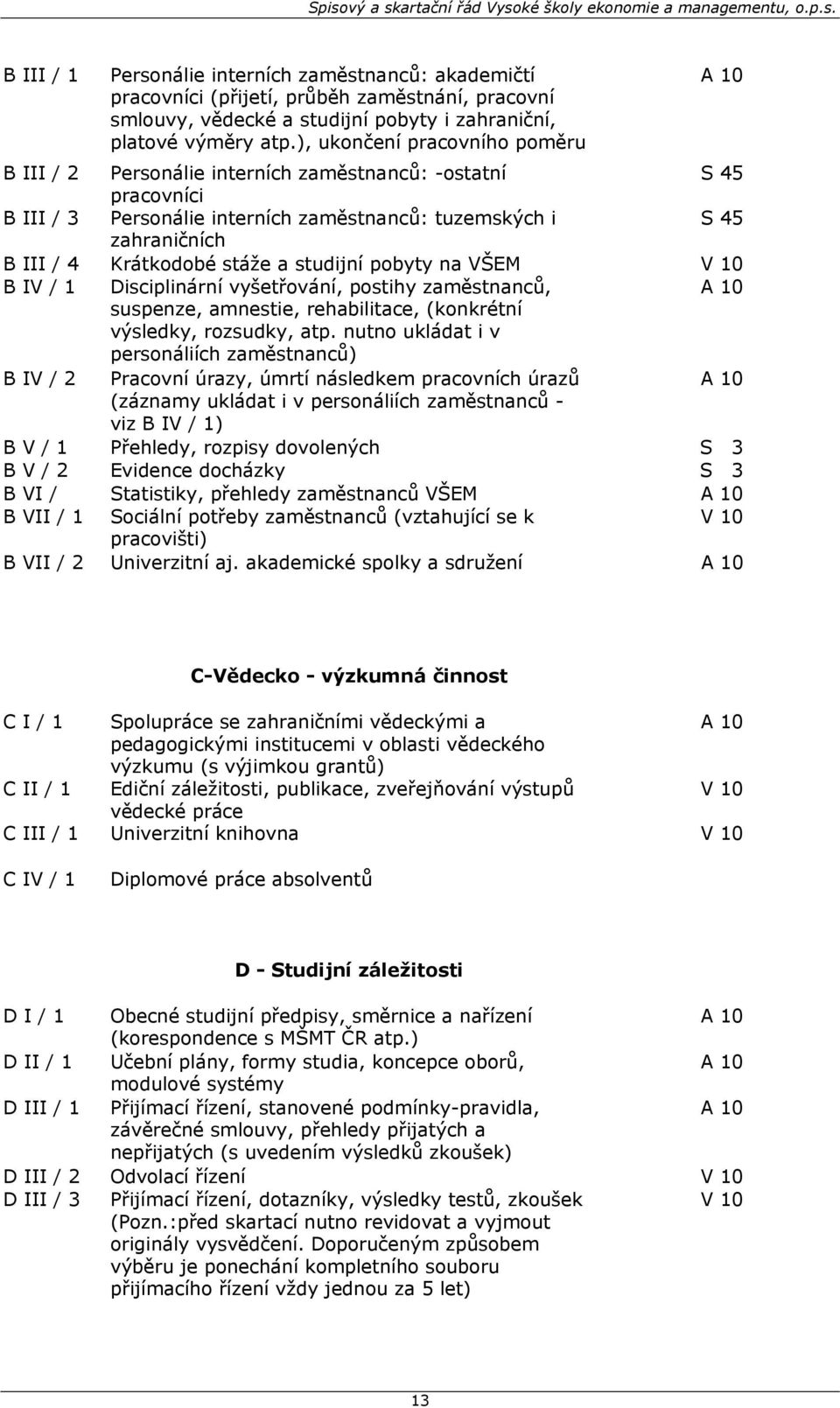 stáže a studijní pobyty na VŠEM V 10 B IV / 1 Disciplinární vyšetřování, postihy zaměstnanců, suspenze, amnestie, rehabilitace, (konkrétní výsledky, rozsudky, atp.