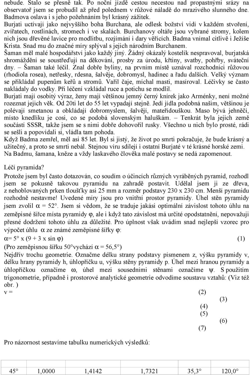 Burchanovy oltáře jsou vybrané stromy, kolem nich jsou dřevěné lavice pro modlitbu, rozjímání i dary věřících. Badma vnímal citlivě i Ježíše Krista.