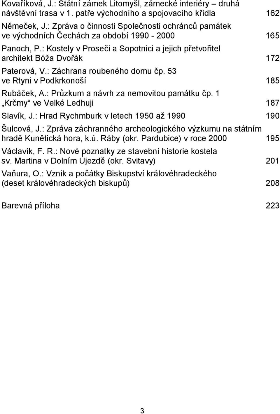 : Záchrana roubeného domu čp. 53 ve Rtyni v Podkrkonoší 185 Rubáček, A.: Průzkum a návrh za nemovitou památku čp. 1 Krčmy ve Velké Ledhuji 187 Slavík, J.