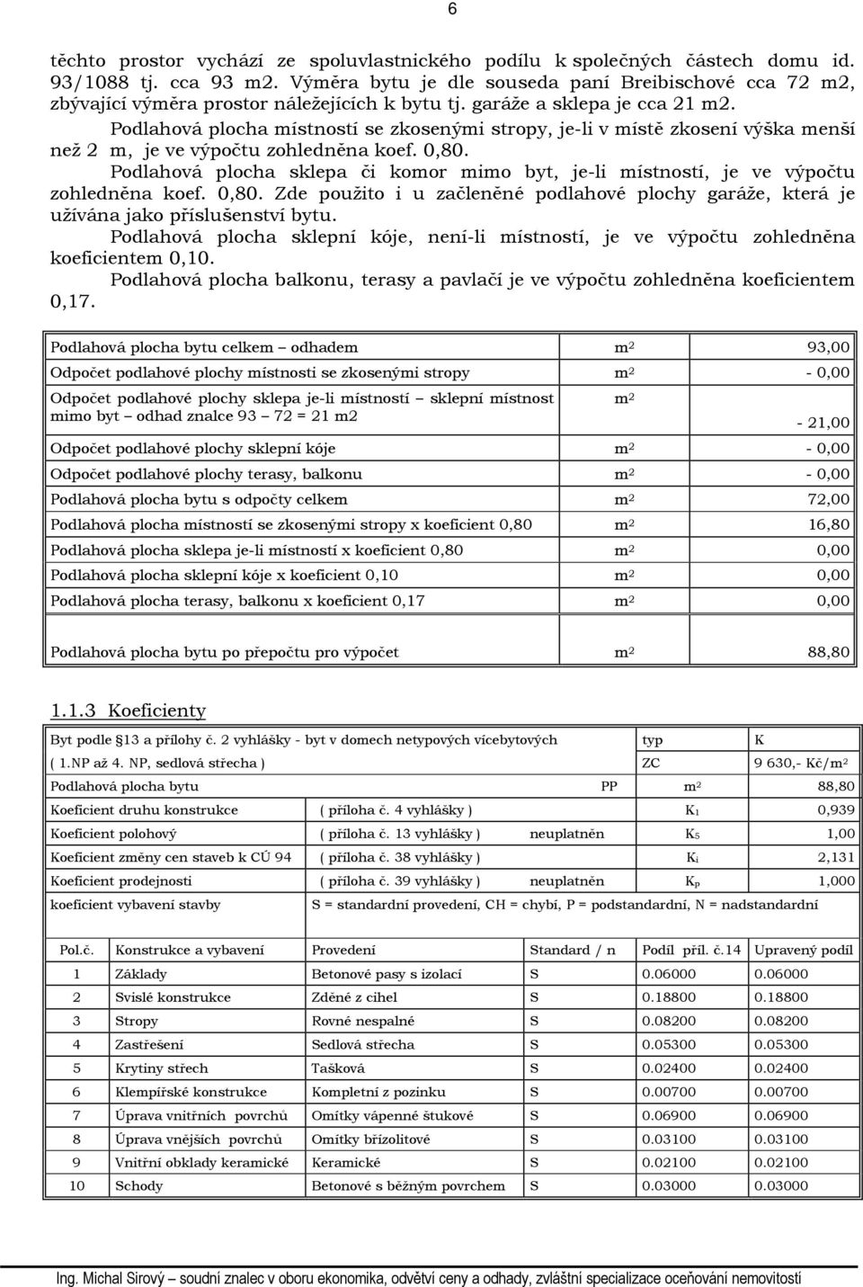 Podlahová plocha místností se zkosenými stropy, je-li v místě zkosení výška menší než 2 m, je ve výpočtu zohledněna koef. 0,80.