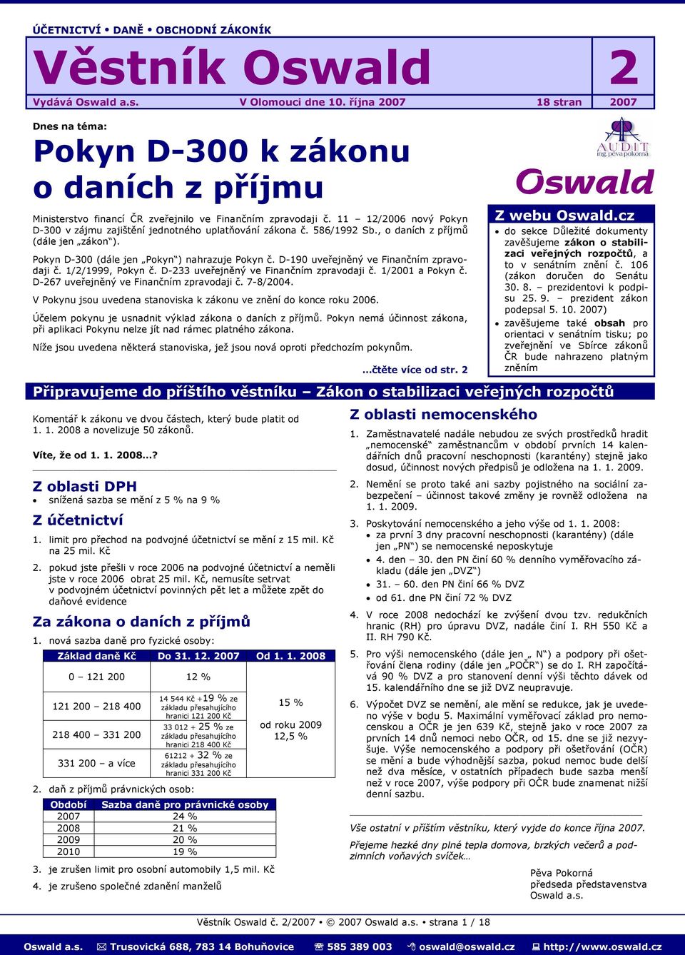 11 12/2006 nový Pokyn D-300 v zájmu zajištění jednotného uplatňování zákona č. 586/1992 Sb., o daních z příjmů (dále jen zákon ). Pokyn D-300 (dále jen Pokyn ) nahrazuje Pokyn č.