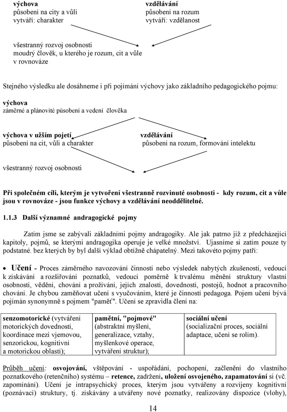 vzdělávání působení na rozum, formování intelektu všestranný rozvoj osobnosti Při společném cíli, kterým je vytvoření všestranně rozvinuté osobnosti - kdy rozum, cit a vůle jsou v rovnováze - jsou