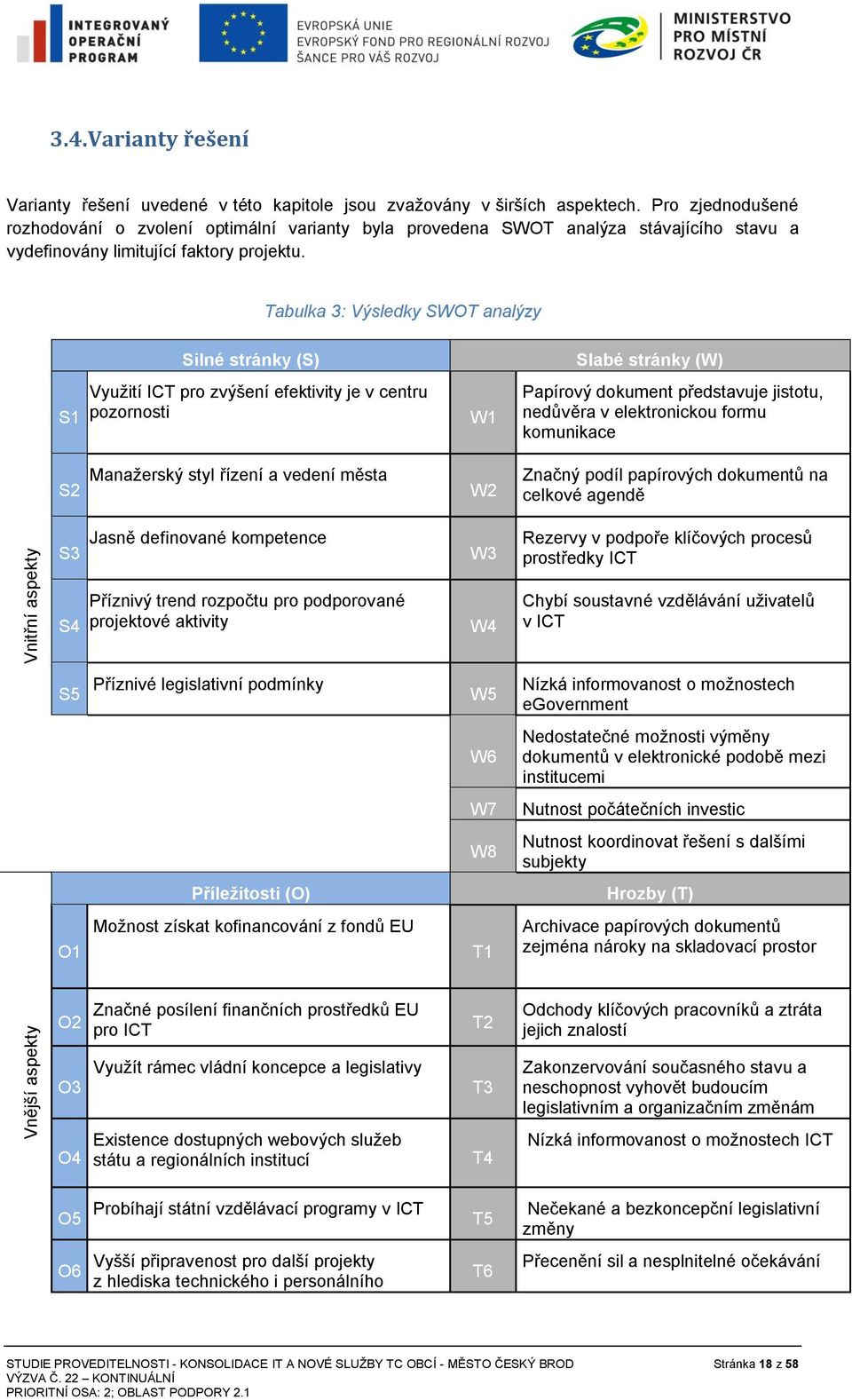 Tabulka 3: Výsledky SWOT analýzy S1 Silné stránky (S) Využití ICT pr zvýšení efektivity je v centru pzrnsti W1 Slabé stránky (W) Papírvý dkument představuje jisttu, nedůvěra v elektrnicku frmu