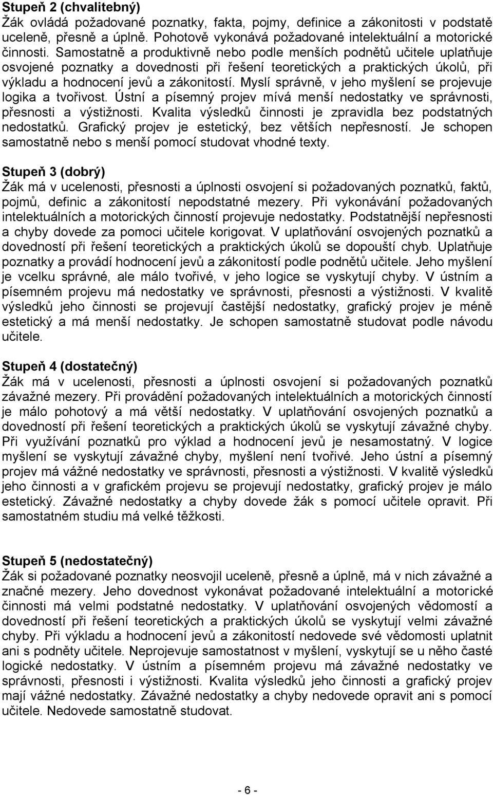 Myslí správně, v jeho myšlení se projevuje logika a tvořivost. Ústní a písemný projev mívá menší nedostatky ve správnosti, přesnosti a výstižnosti.