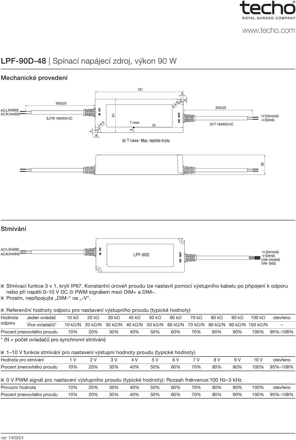 Referenční hodnoty odporu pro nastavení výstupního proudu (typické hodnoty) Hodnota Jeden ovladač 10 kω 20 kω 30 kω 40 kω 50 kω 60 kω 70 kω 80 kω 90 kω 100 kω otevřeno odporu Více ovladačů* 10 kω/n