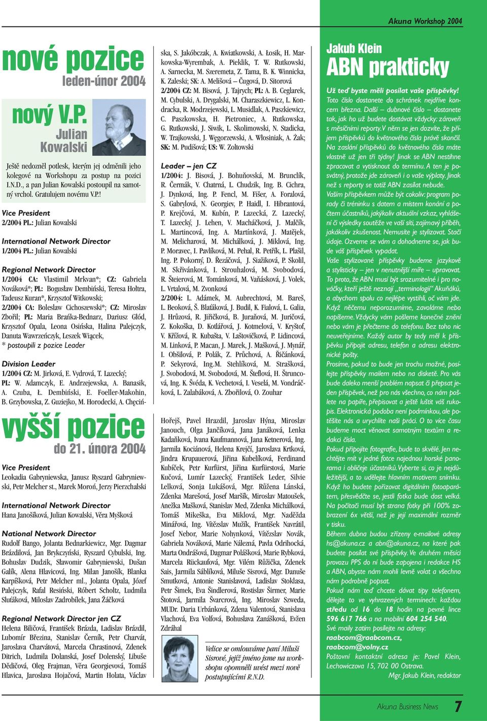 : Julian Kowalski Regional Network Director 1/2004 CA: Vlastimil Mrkvan*; CZ: Gabriela Nováková*; PL: Bogusław Dembiński, Teresa Hołtra, Tadeusz Kuran*, Krzysztof Witkowski; 2/2004 CA: Boleslaw