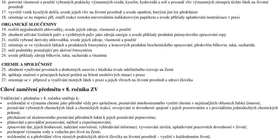 orientuje se na stupnici ph, změří reakci roztoku univerzálním indikátorovým papírkem a uvede příklady uplatňování neutralizace v praxi ORGANICKÉ SLOUČENINY 19.