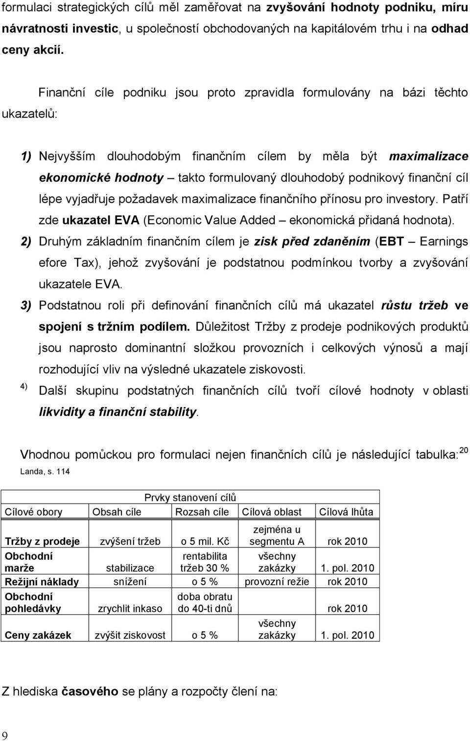 podnikový finanční cíl lépe vyjadřuje požadavek maximalizace finančního přínosu pro investory. Patří zde ukazatel EVA (Economic Value Added ekonomická přidaná hodnota).