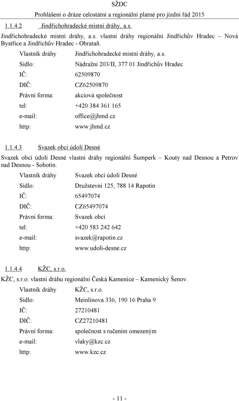 cz www.jhmd.cz 1.1.4.3 Svazek obcí údolí Desné Svazek obcí údolí Desné vlastní dráhy regionální Šumperk Kouty nad Desnou a Petrov nad Desnou - Sobotín.