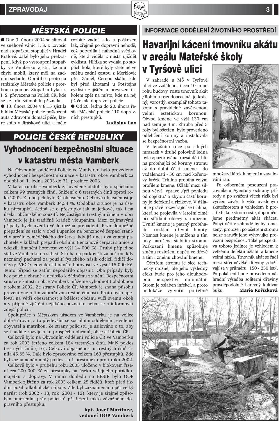 Stopařka byla i s I. S. převezena na Policii ČR, kde se ke krádeži mobilu přiznala. 13. února 2004 v 8.