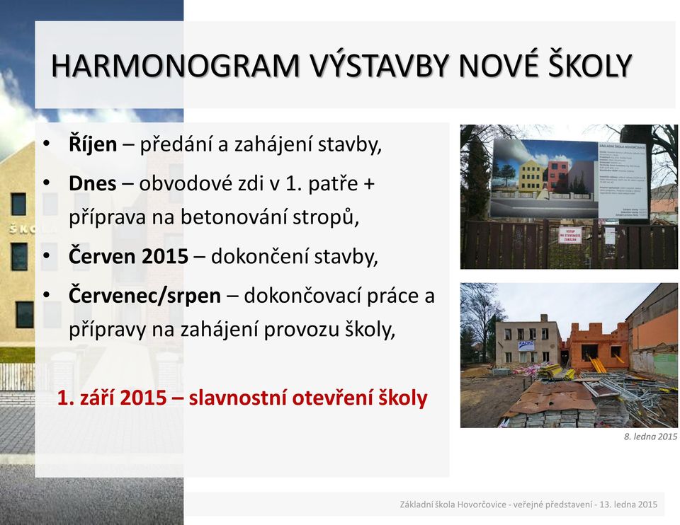 patře + příprava na betonování stropů, Červen 2015 dokončení stavby,