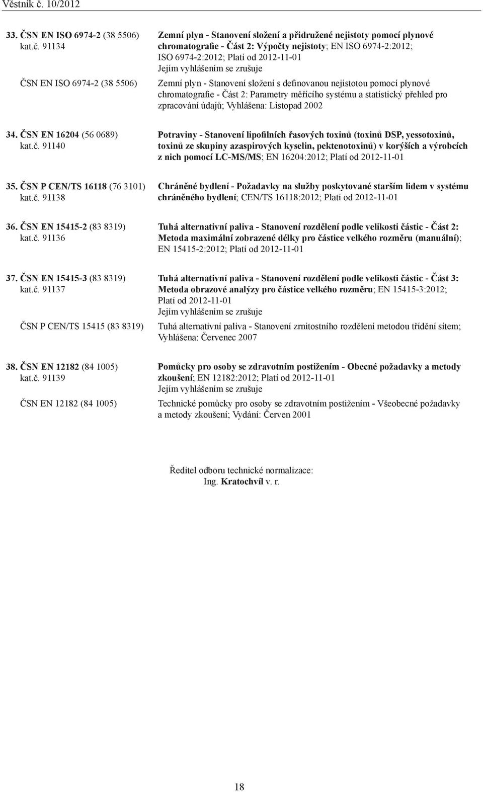 Jejím vyhlášením se zrušuje Zemní plyn - Stanovení složení s definovanou nejistotou pomocí plynové chromatografie - Část 2: Parametry měřícího systému a statistický přehled pro zpracování údajů;