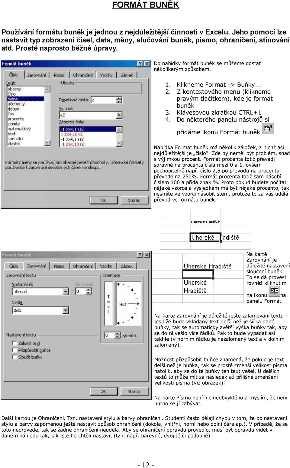 Klávesovou zkratkou CTRL+1 4. Do některého panelu nástrojů si přidáme ikonu Formát buněk Nabídka Formát buněk má několik záložek, z nichž asi nejdůležitější je číslo.