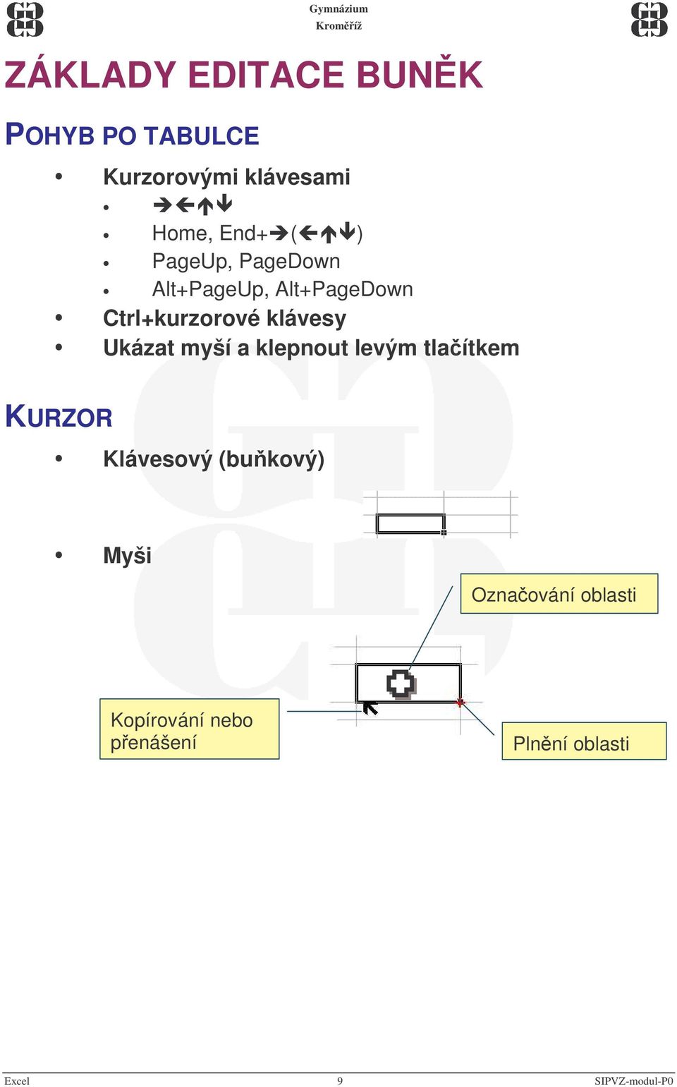 Ukázat myší a klepnout levým tlaítkem KURZOR Klávesový (bu kový) Myši