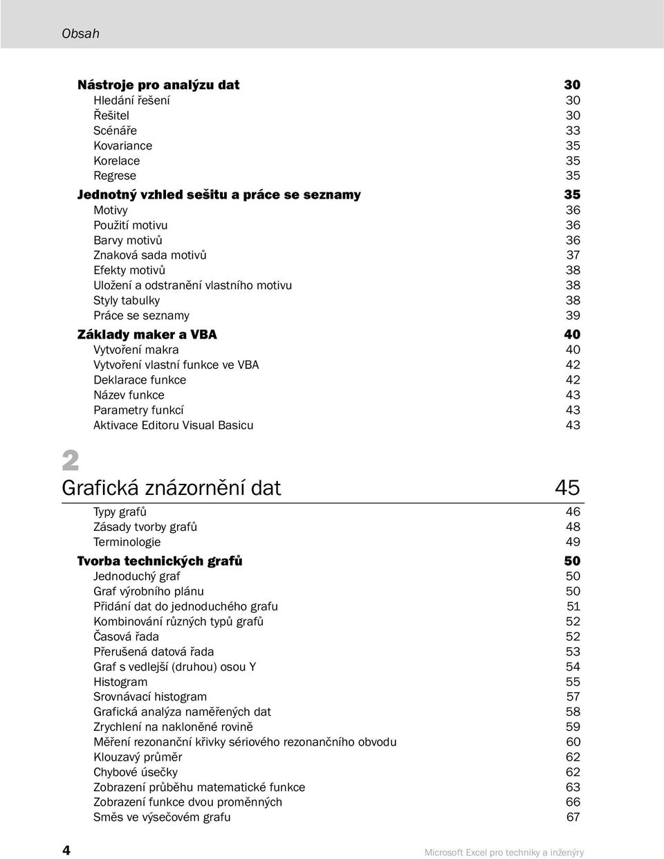 Deklarace funkce 42 Název funkce 43 Parametry funkcí 43 Aktivace Editoru Visual Basicu 43 2 Grafická znázornění dat 45 Typy grafů 46 Zásady tvorby grafů 48 Terminologie 49 Tvorba technických grafů 50