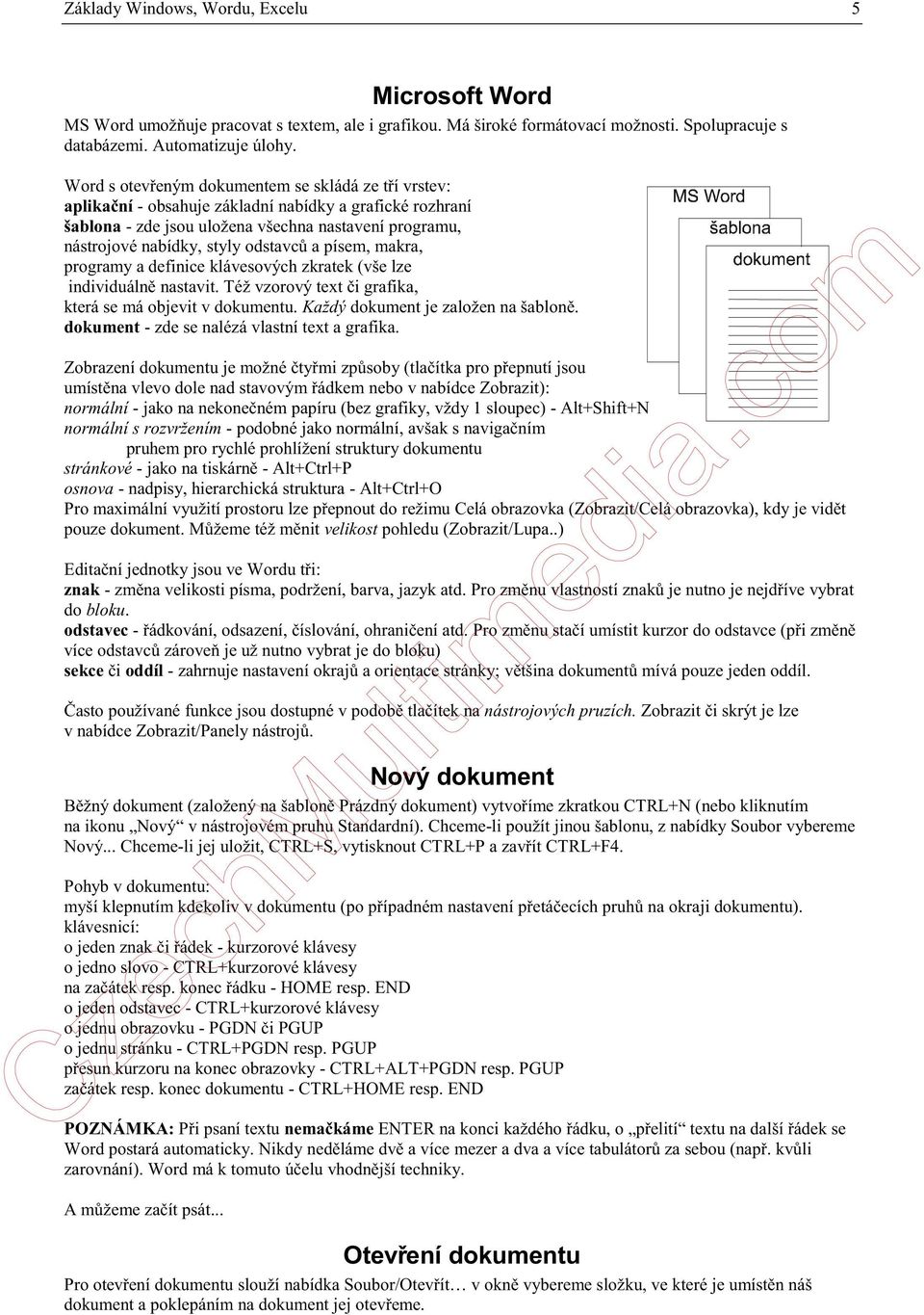 odstavců a písem, makra, programy a definice klávesových zkratek (vše lze individuálně nastavit. Též vzorový text či grafika, která se má objevit v dokumentu. Každý dokument je založen na šabloně.