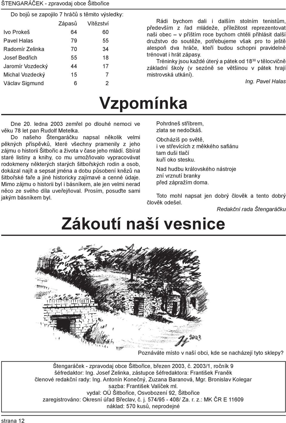 Do našeho Štengaráčku napsal několik velmi pěkných příspěvků, které všechny pramenily z jeho zájmu o historii Šitbořic a života v čase jeho mládí.