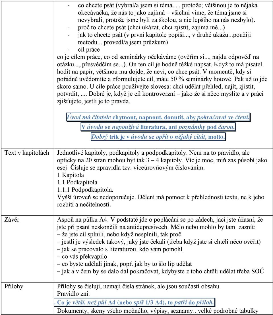 - proč to chcete psát (chci ukázat, chci zjistit, zajímá mě...) - jak to chcete psát (v první kapitole popíši..., v druhé ukážu...použiji metodu... provedl/a jsem průzkum) - cíl práce 1.