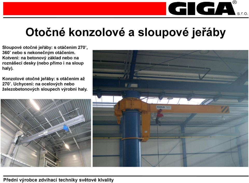 Kotvení: na betonový základ nebo na roznášecí desky (nebo přímo i na sloup