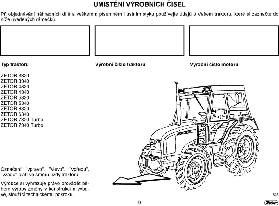 Typ traktoru ZETOR 3320 ZETOR 3340 ZETOR 4320 ZETOR 4340 ZETOR 5320 ZETOR 5340 ZETOR 6320 ZETOR 6340 ZETOR 7320 Turbo ZETOR 7340 Turbo