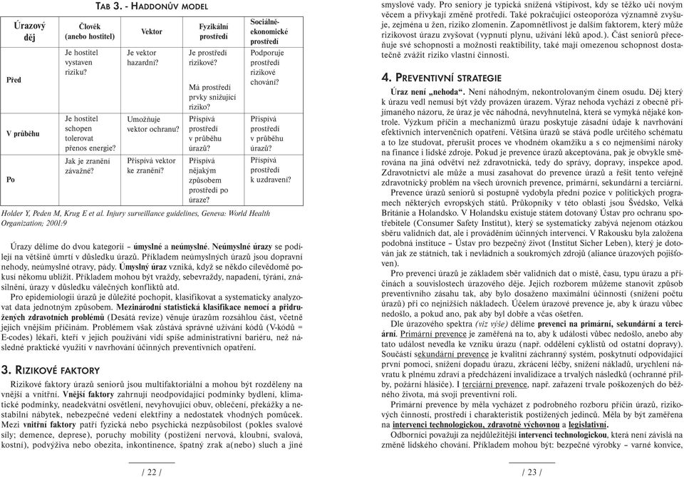 Přispívá prostředí v průběhu úrazů? Přispívá nějakým způsobem prostředí po úraze? Sociálněekonomické prostředí Podporuje prostředí rizikové chování? Holder Y, Peden M, Krug E et al.