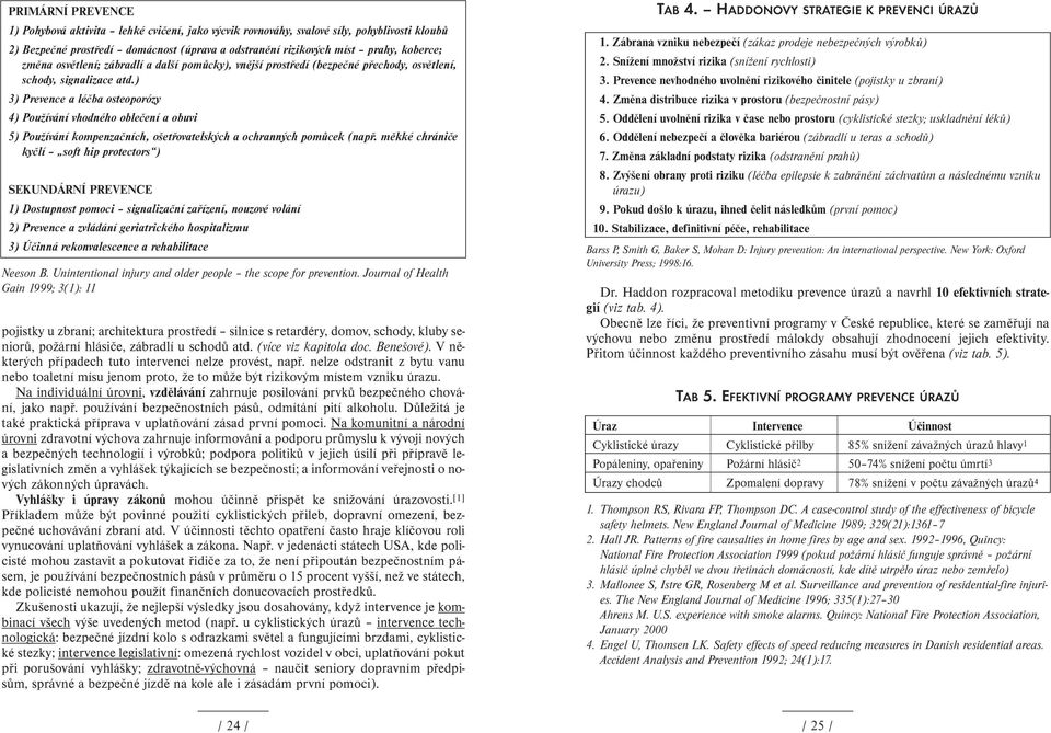 ) 3) Prevence a léčba osteoporózy 4) Používání vhodného oblečení a obuvi 5) Používání kompenzačních, ošetřovatelských a ochranných pomůcek (např.