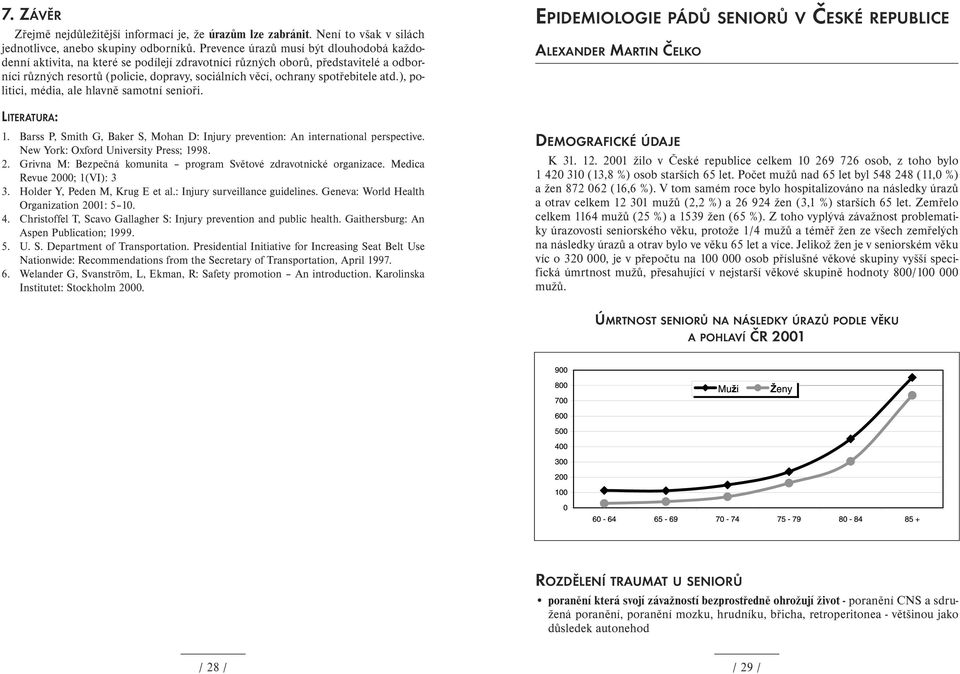 spotřebitele atd.), politici, média, ale hlavně samotní senioři. LITERATURA: 1. Barss P, Smith G, Baker S, Mohan D: Injury prevention: An international perspective.