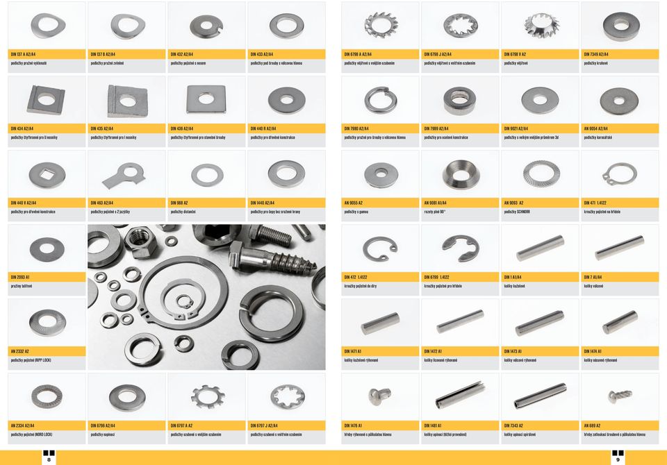 A2/A4 DIN 7980 A2/A4 DIN 7989 A2/A4 DIN 9021 A2/A4 AN 9054 A2/A4 podložky čtyřhranné pro U nosníky podložky čtyřhranné pro I nosníky podložky čtyřhranné pro stavební šrouby podložky pro dřevěné