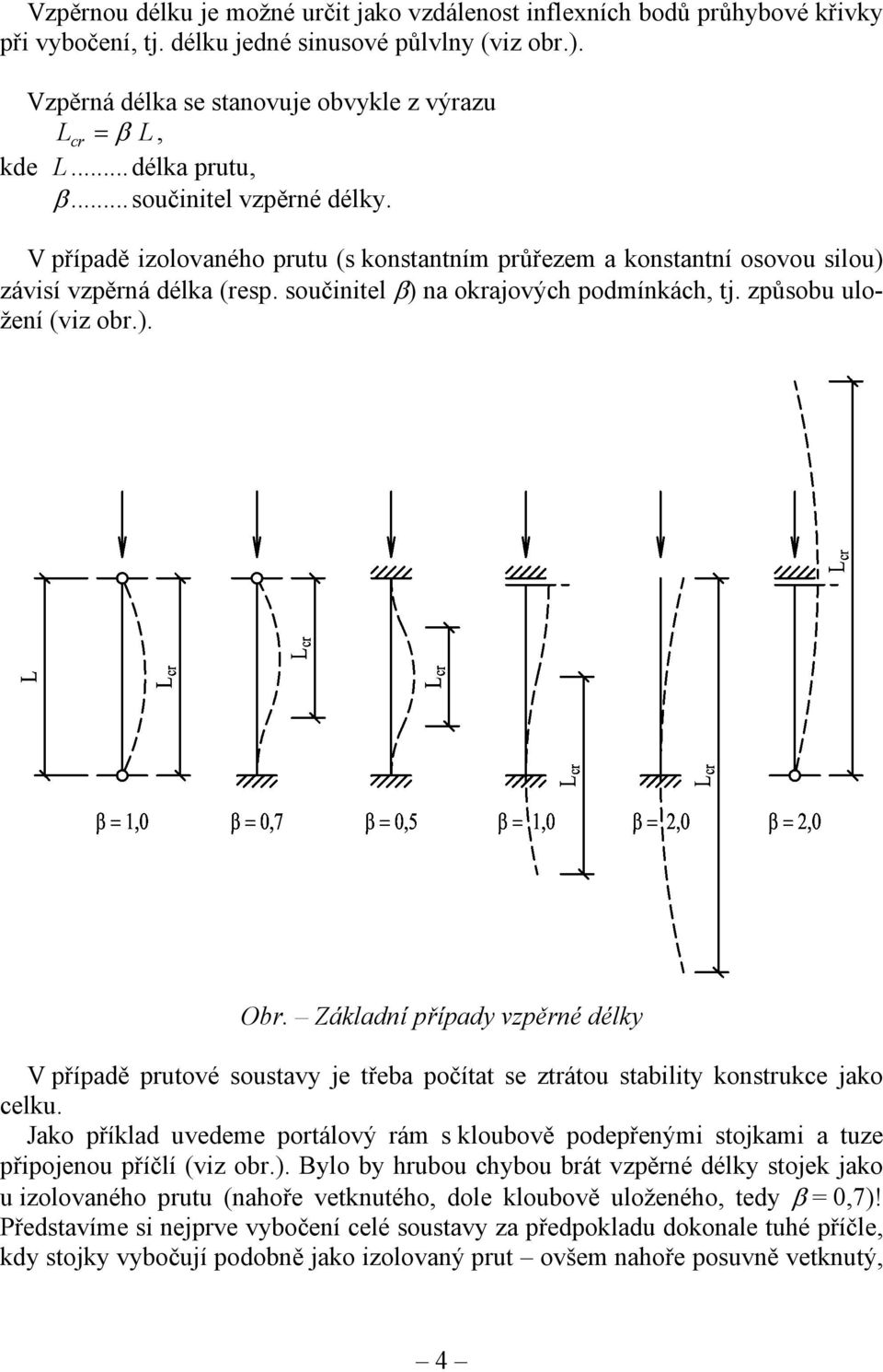 způsobu uložení (viz obr.). Obr. Základní případy vzpěrné délky V případě prutové soustavy je třeba počítat se ztrátou stability konstrukce jako celku.