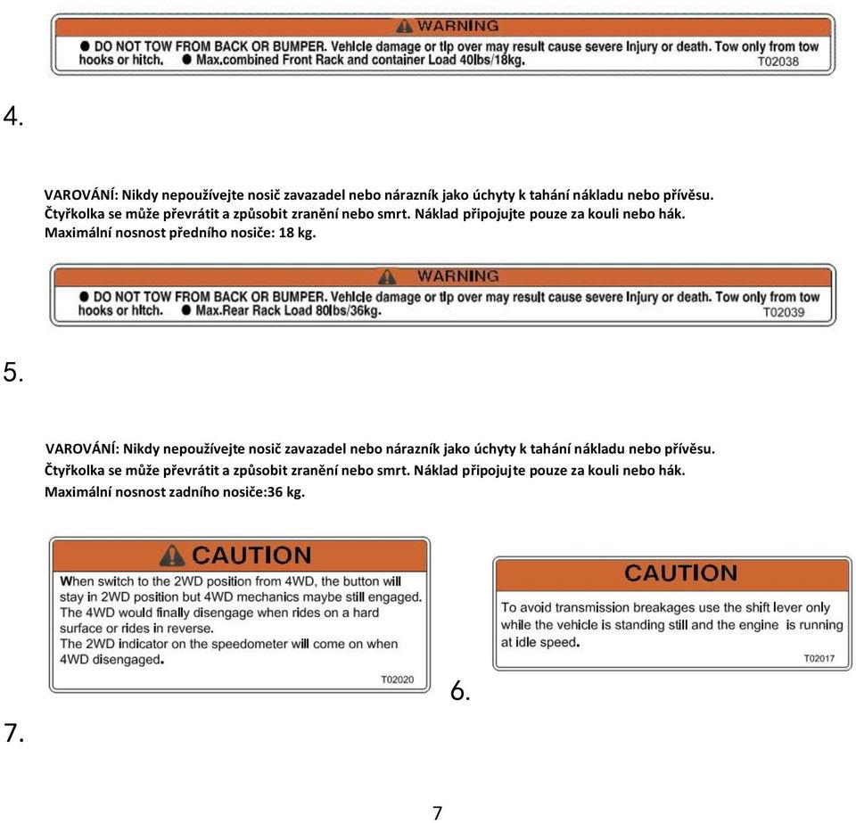Maximální nosnost předního nosiče: 18 kg. 5.