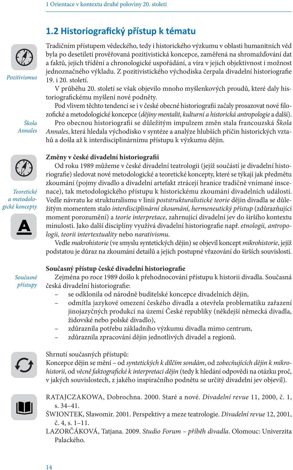 shromažďování dat a faktů, jejich třídění a chronologické uspořádání, a víra v jejich objektivnost i možnost jednoznačného výkladu. Z pozitivistického východiska čerpala divadelní historiografie 19.