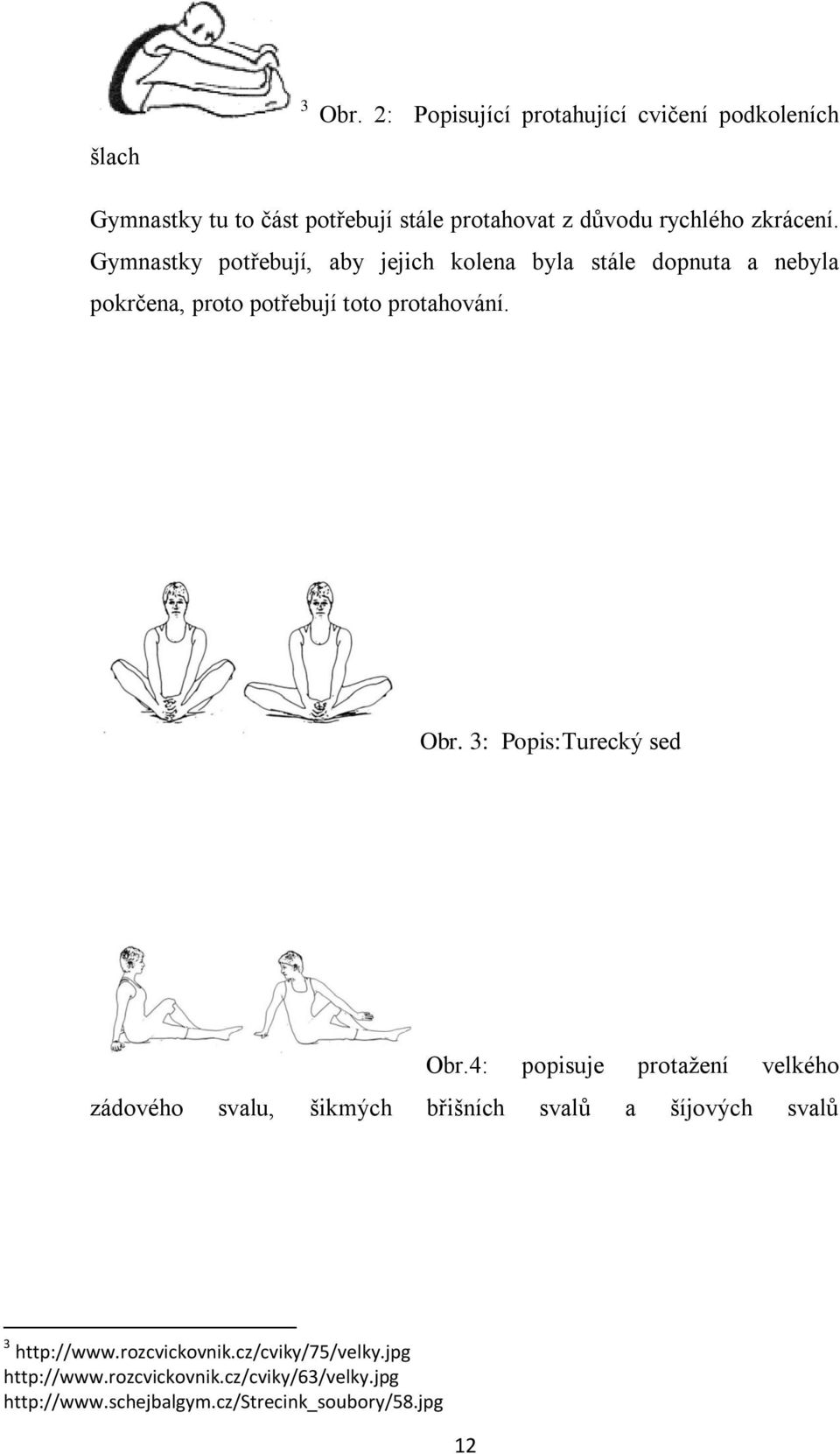 Gymnastky potřebují, aby jejich kolena byla stále dopnuta a nebyla pokrčena, proto potřebují toto protahování. Obr.