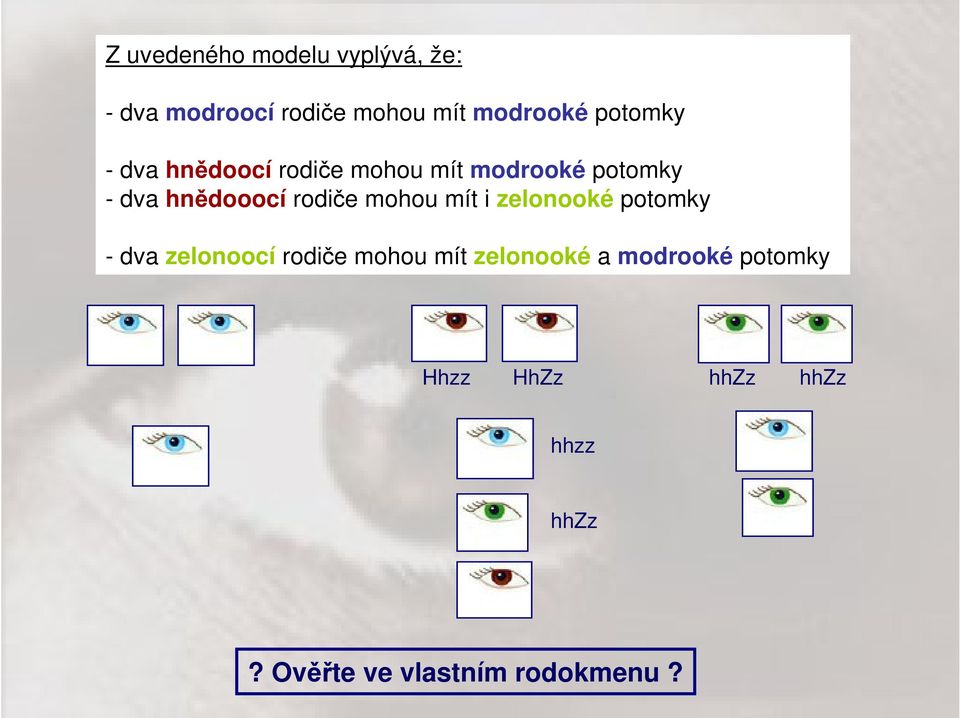 rodiče mohou mít i zelonooké potomky - dva zelonoocí rodiče mohou mít