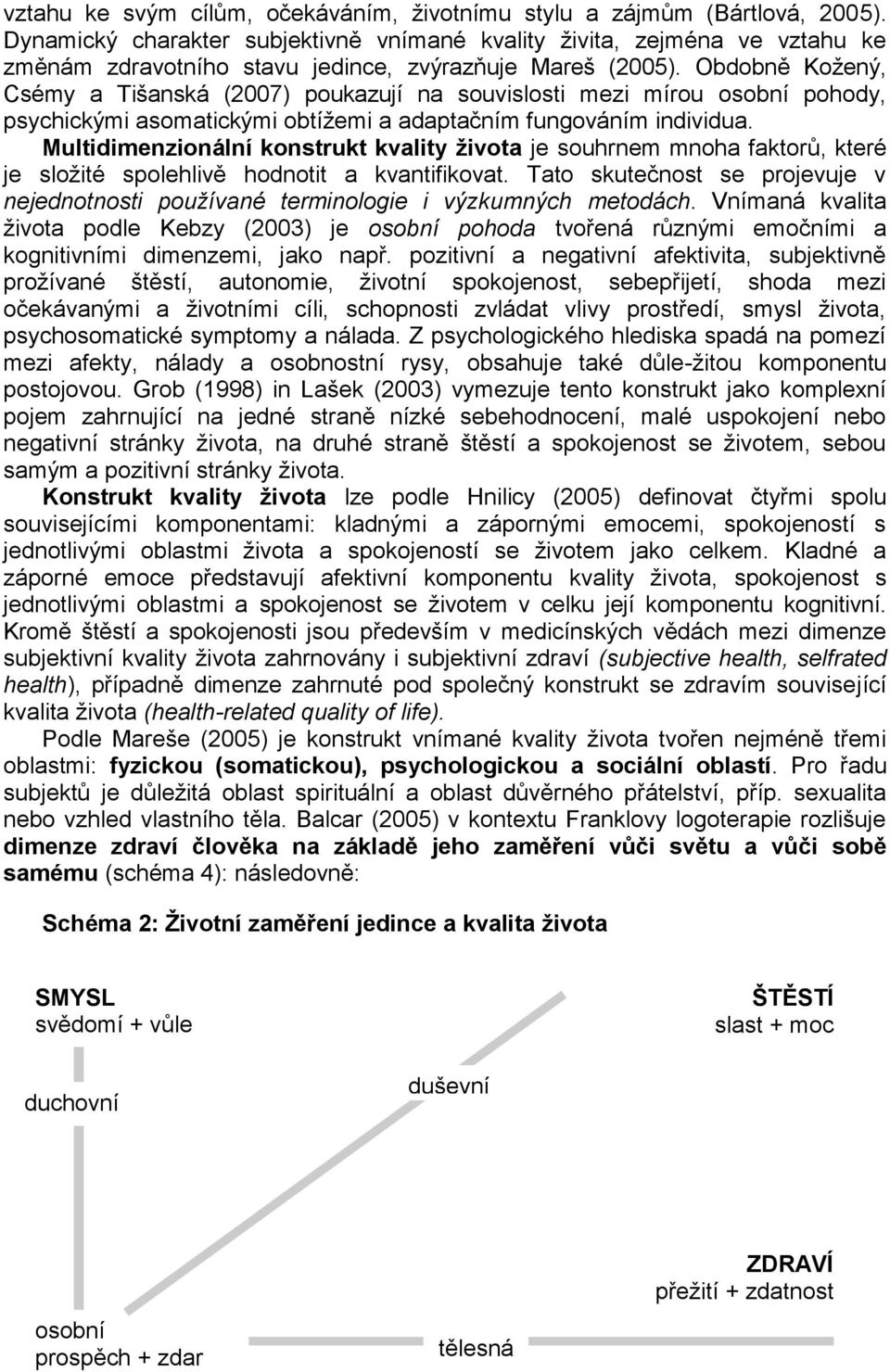 Obdobně Kožený, Csémy a Tišanská (2007) poukazují na souvislosti mezi mírou osobní pohody, psychickými asomatickými obtížemi a adaptačním fungováním individua.