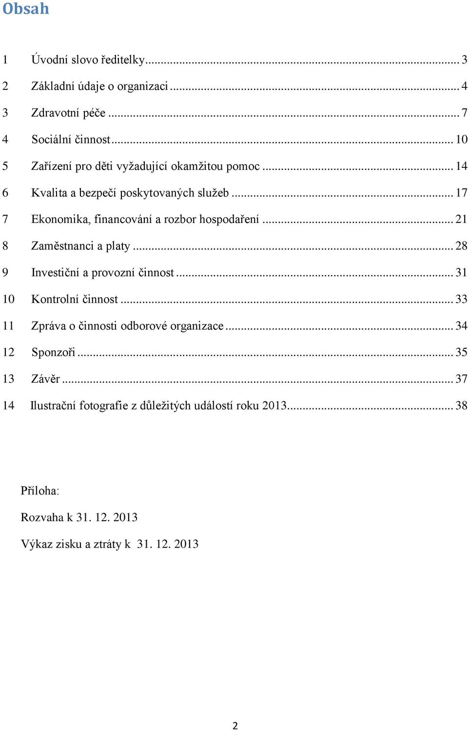 .. 17 7 Ekonomika, financování a rozbor hospodaření... 21 8 Zaměstnanci a platy... 28 9 Investiční a provozní činnost... 31 10 Kontrolní činnost.