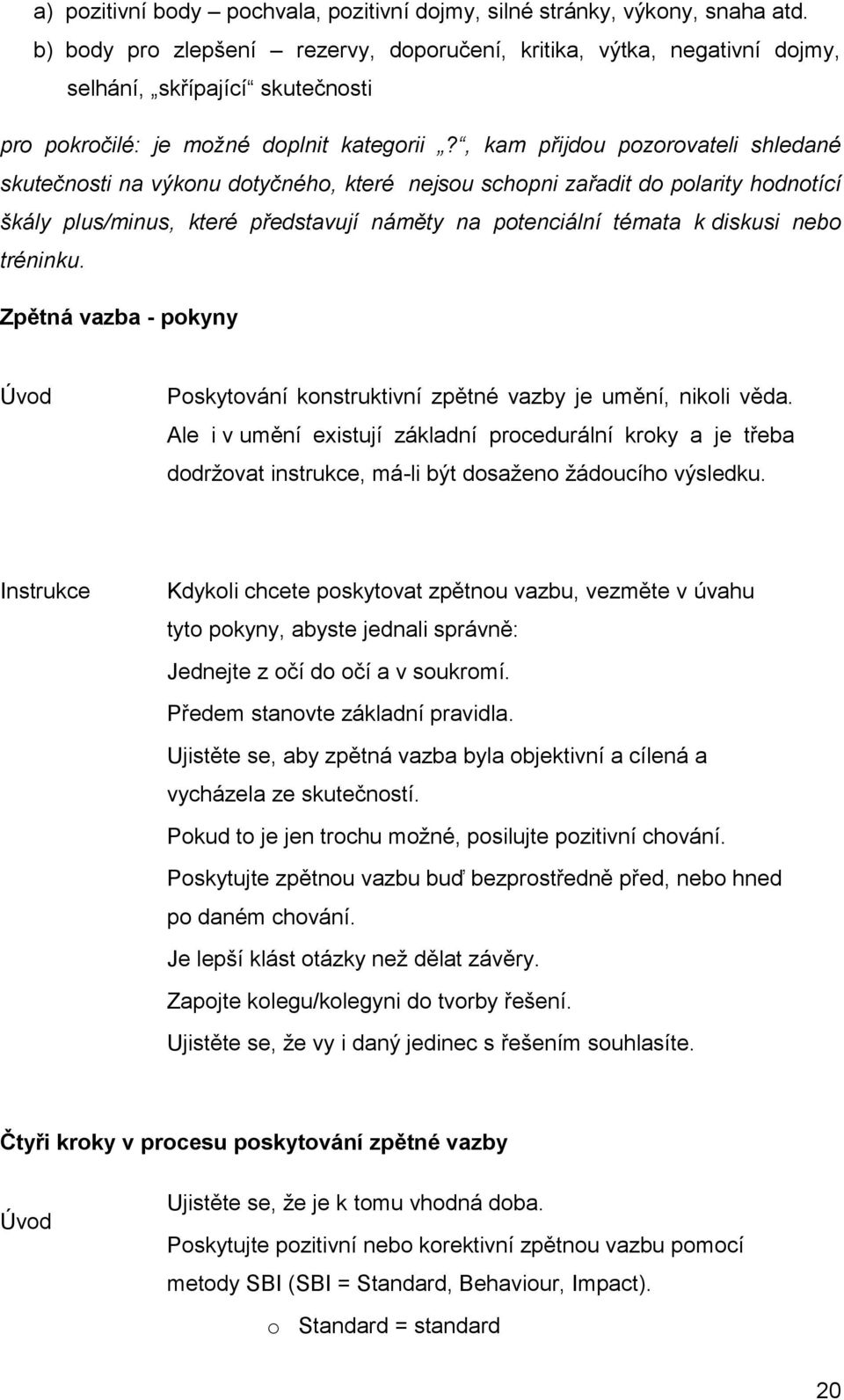 , kam přijdou pozorovateli shledané skutečnosti na výkonu dotyčného, které nejsou schopni zařadit do polarity hodnotící škály plus/minus, které představují náměty na potenciální témata k diskusi nebo