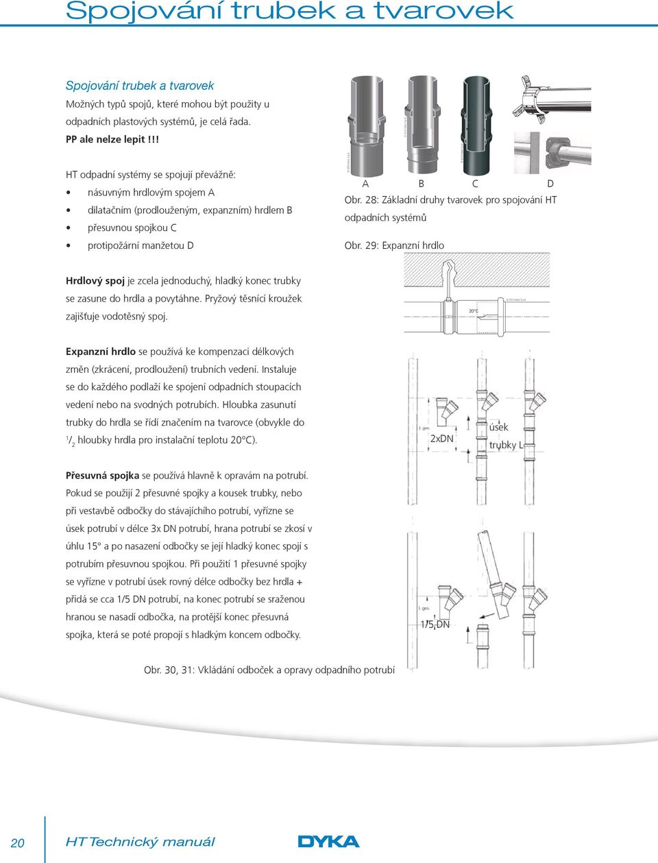 28: Základní druhy tvarovek pro spojování HT odpadních systémů přesuvnou spojkou C protipožární manžetou D Obr.
