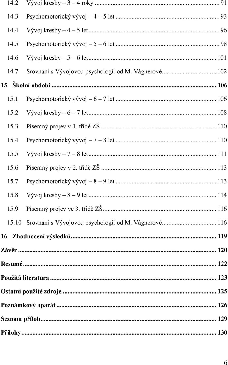 4 Psychomotorický vývoj 7 8 let... 110 15.5 Vývoj kresby 7 8 let... 111 15.6 Písemný projev v 2. třídě ZŠ... 113 15.7 Psychomotorický vývoj 8 9 let... 113 15.8 Vývoj kresby 8 9 let... 114 15.