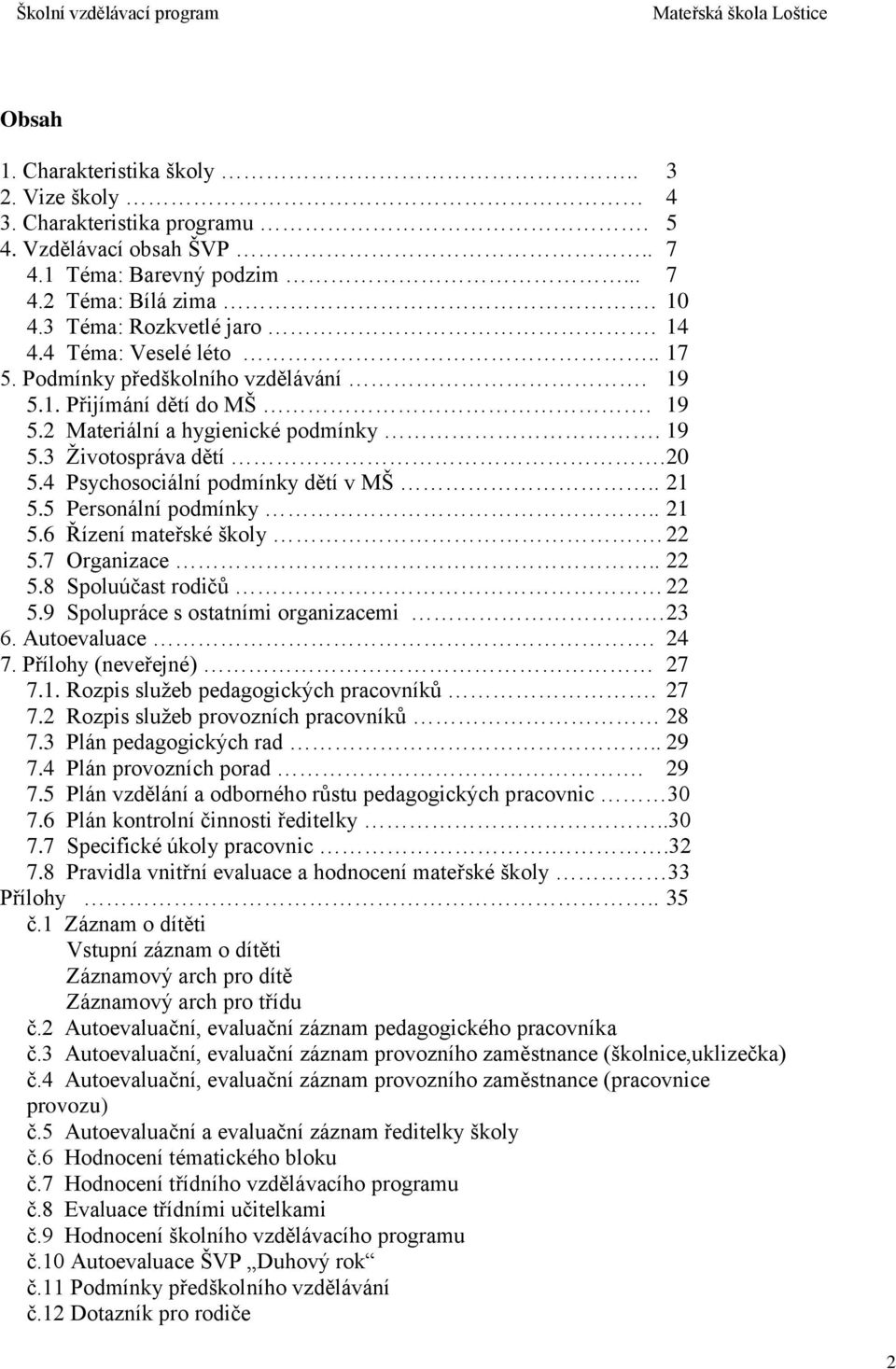 . 21 5.5 Personální podmínky.. 21 5.6 Řízení mateřské školy. 22 5.7 Organizace.. 22 5.8 Spoluúčast rodičů 22 5.9 Spolupráce s ostatními organizacemi. 23 6. Autoevaluace. 24 7.