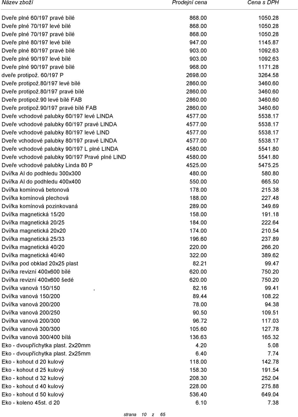 80/197 levé bílé 2860.00 3460.60 Dveře protipož.80/197 pravé bílé 2860.00 3460.60 Dveře protipož.90 levé bílé FAB 2860.00 3460.60 Dveře protipož.90/197 pravé bílé FAB 2860.00 3460.60 Dveře vchodové palubky 60/197 levé LINDA 4577.