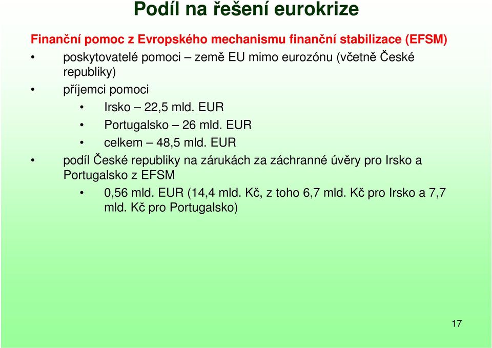 EUR Portugalsko 26 mld. EUR celkem 48,5 mld.