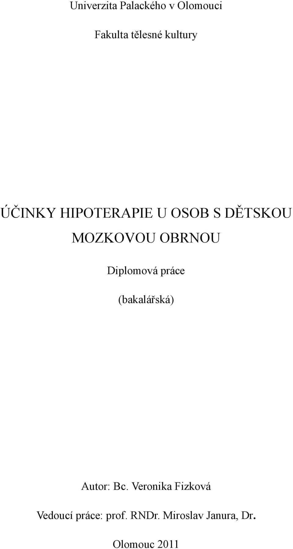 Diplomová práce (bakalářská) Autor: Bc.