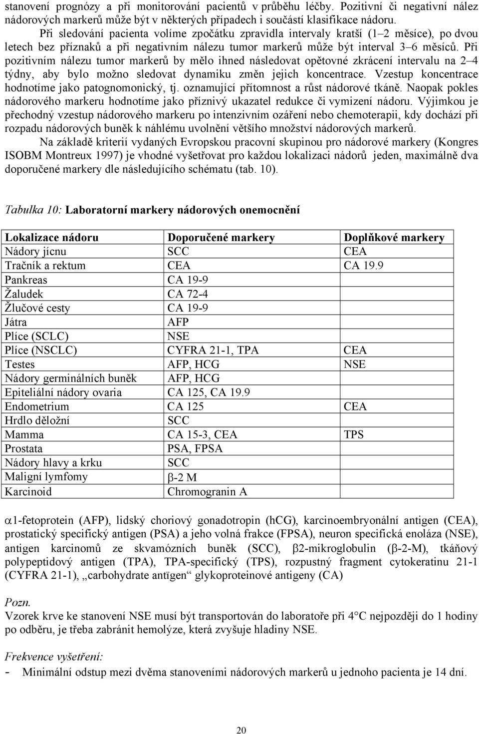 Při pozitivním nálezu tumor markerů by mělo ihned následovat opětovné zkrácení intervalu na 2 4 týdny, aby bylo možno sledovat dynamiku změn jejich koncentrace.