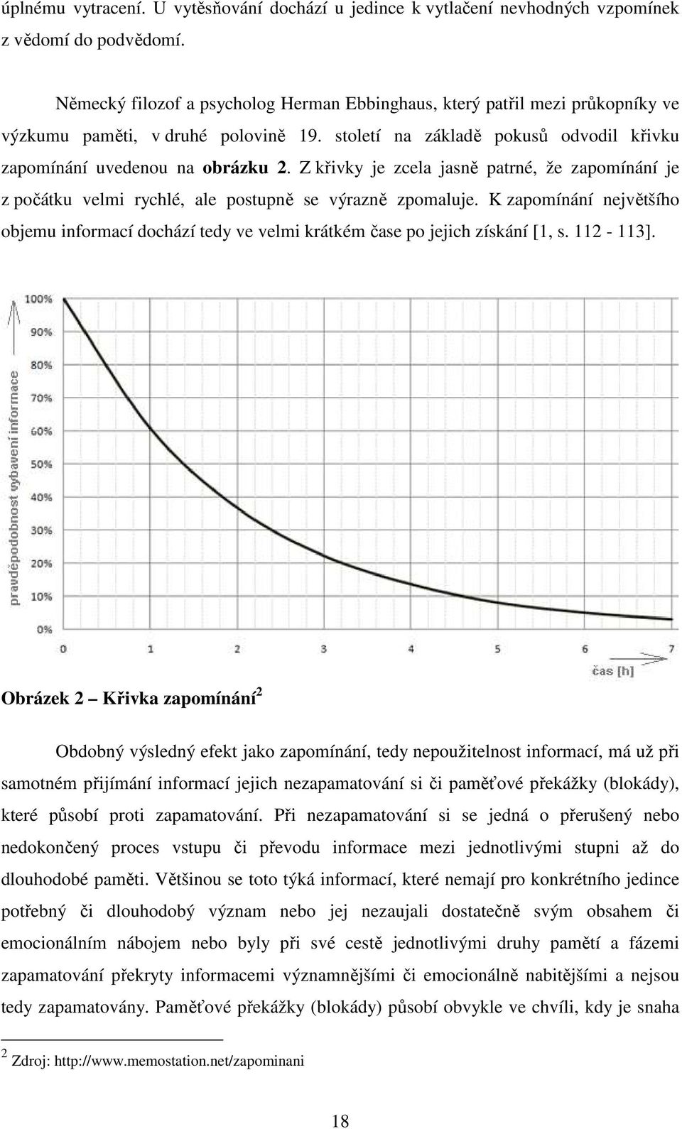 Z křivky je zcela jasně patrné, že zapomínání je z počátku velmi rychlé, ale postupně se výrazně zpomaluje.