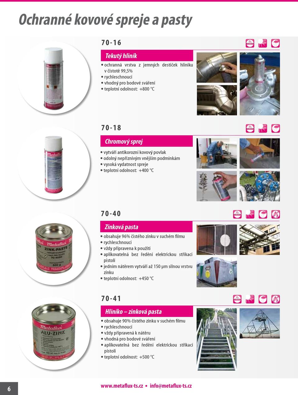 vždy připravena k použití aplikovatelná bez ředění elektrickou stříkací pistolí jedním nátěrem vytváří až 150 µm silnou vrstvu zinku teplotní odolnost: +450 C 70-41 Hliníko zinková pasta obsahuje 90%