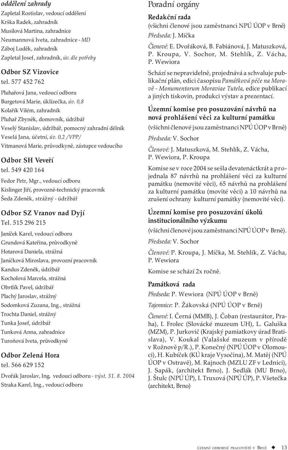 0,8 Kolařík Vilém, zahradník Pluhař Zbyněk, domovník, údržbář Veselý Stanislav, údržbář, pomocný zahradní dělník Veselá Jana, účetní, úv.